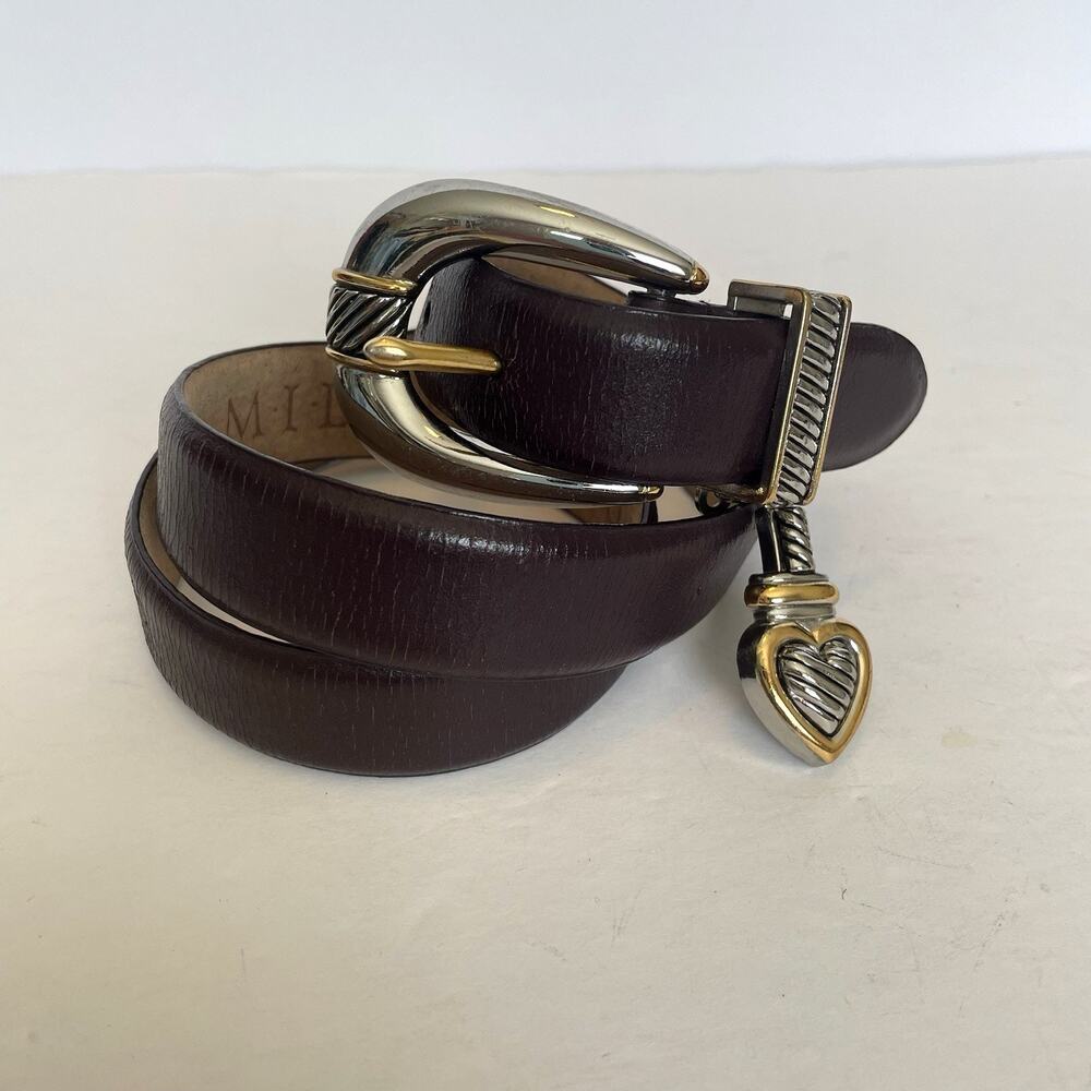Millenium Genuine Leather Belt Women's Black Silver & Gold Toned Buckle & Charm